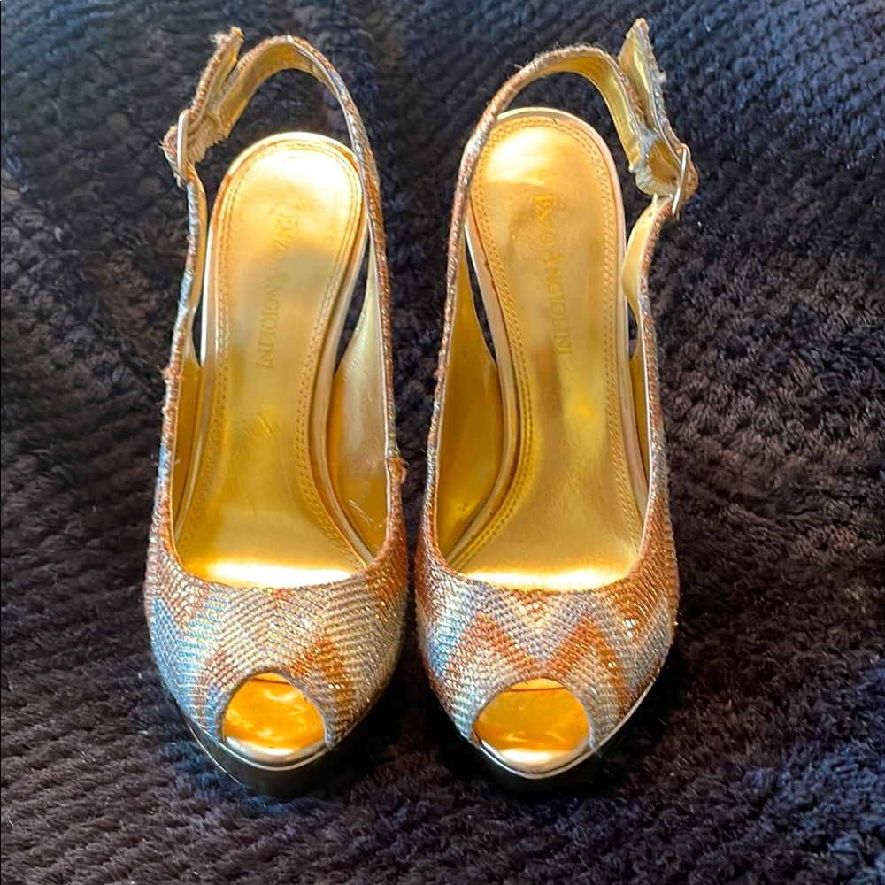 Enzo Angiolini Elegant Gold Peep-Toe Slingback Heels
